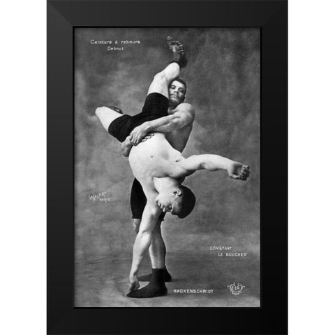 Ceinture a Rebours Debout Black Modern Wood Framed Art Print by Vintage Wrestler
