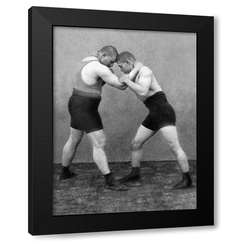 Wrestling Hold Black Modern Wood Framed Art Print by Vintage Wrestler