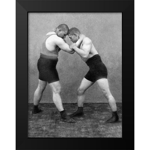 Wrestling Hold Black Modern Wood Framed Art Print by Vintage Wrestler