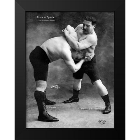 Prise d Epaule en Dessous Debout Black Modern Wood Framed Art Print by Vintage Wrestler
