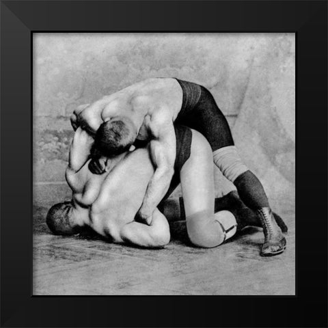 Wrist Roll: Russian Wrestlers Black Modern Wood Framed Art Print by Vintage Wrestler