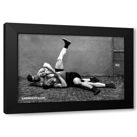 The Pin: Russian Wrestlers Black Modern Wood Framed Art Print with Double Matting by Vintage Wrestler