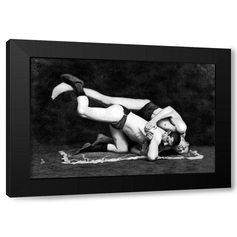 Post and Drop Black Modern Wood Framed Art Print by Vintage Wrestler