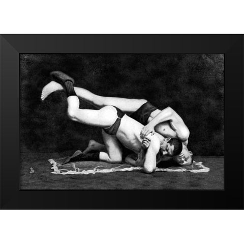 Post and Drop Black Modern Wood Framed Art Print by Vintage Wrestler