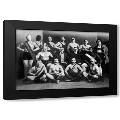 Team of Champion Russian Wrestlers Black Modern Wood Framed Art Print with Double Matting by Vintage Wrestler