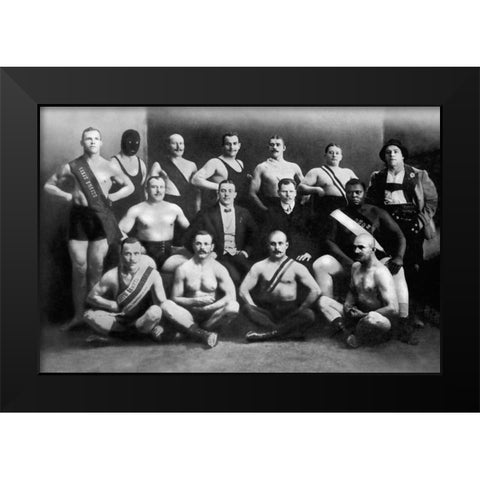 Team of Champion Russian Wrestlers Black Modern Wood Framed Art Print by Vintage Wrestler