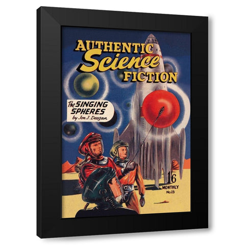 Authentic Science Fiction: The Singing Spheres Black Modern Wood Framed Art Print with Double Matting by Retrosci-fi