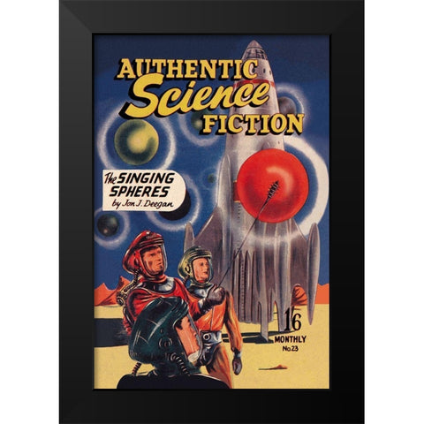 Authentic Science Fiction: The Singing Spheres Black Modern Wood Framed Art Print by Retrosci-fi