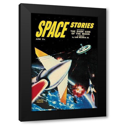 Space Stories: Assault on Space Lab Black Modern Wood Framed Art Print with Double Matting by Retrosci-fi