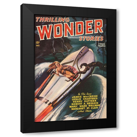 Thrilling Wonder Stories: Sheena and the X Machine Black Modern Wood Framed Art Print with Double Matting by Retrosci-fi