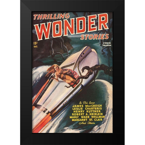 Thrilling Wonder Stories: Sheena and the X Machine Black Modern Wood Framed Art Print by Retrosci-fi