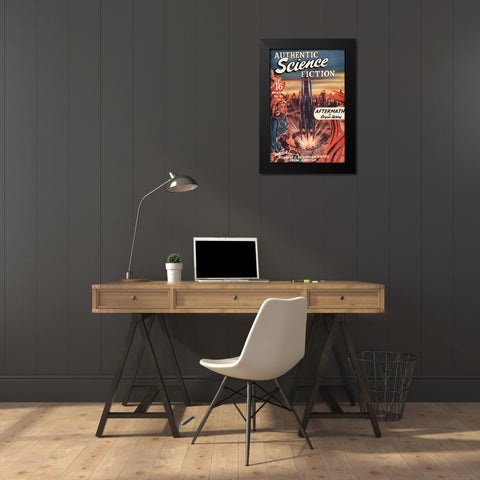 Authentic Science Fiction: Blast Off Black Modern Wood Framed Art Print by Retrosci-fi