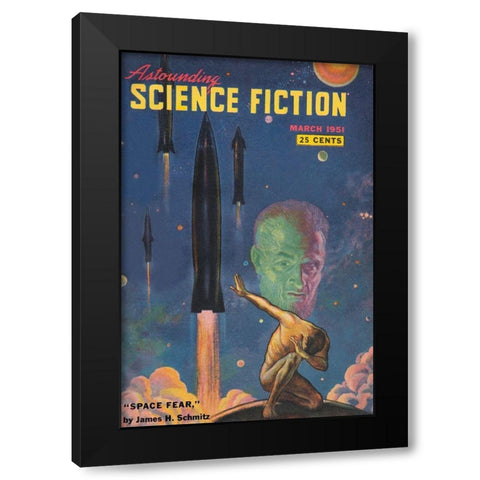 Astounding Science Fiction: Space Fear Black Modern Wood Framed Art Print by Retrosci-fi