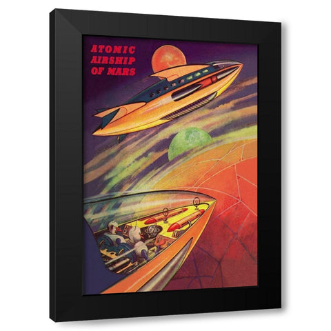 Atomic Airships of Mars Black Modern Wood Framed Art Print by Retrosci-fi