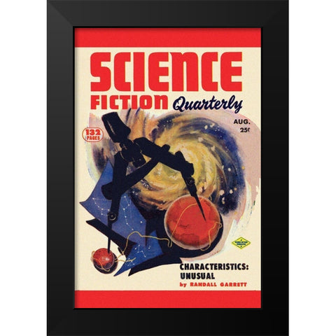 Science Fiction Quarterly: Cosmic Compass Black Modern Wood Framed Art Print by Retrosci-fi