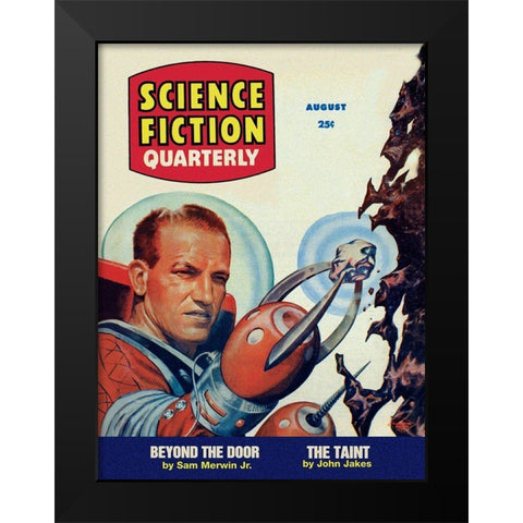 Science Fiction Quarterly: Astronaut Miner Black Modern Wood Framed Art Print by Retrosci-fi