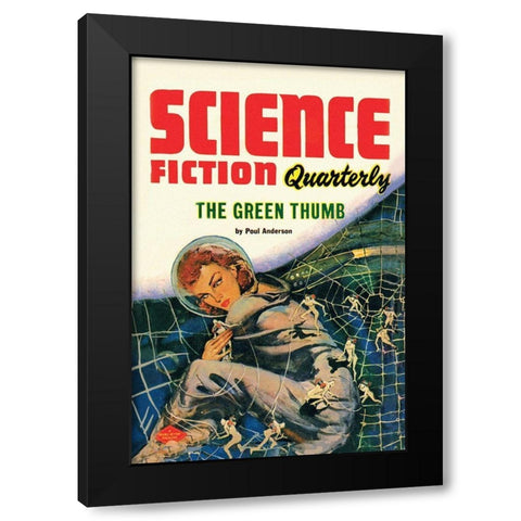 Science Fiction Quarterly: Little People of the Space Web Black Modern Wood Framed Art Print by Retrosci-fi
