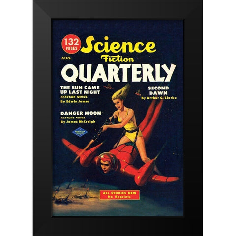 Science Fiction Quarterly: Attack from Atop Rocket Man Black Modern Wood Framed Art Print by Retrosci-fi