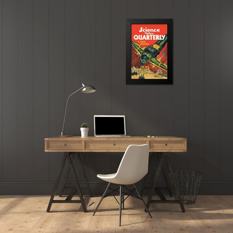 Science Fiction Quarterly: Rocket Man Attacks Black Modern Wood Framed Art Print by Retrosci-fi
