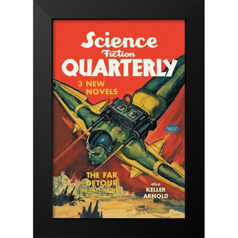 Science Fiction Quarterly: Rocket Man Attacks Black Modern Wood Framed Art Print by Retrosci-fi