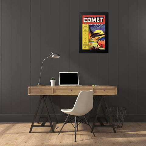 Comet: Bird Spaceship Black Modern Wood Framed Art Print by Retrosci-fi
