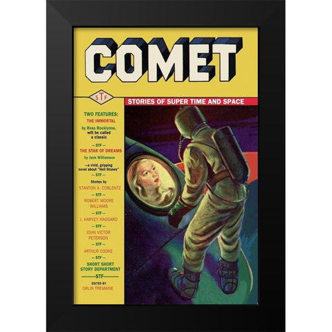 Comet: Beautiful Woman in Rocket Window Black Modern Wood Framed Art Print by Retrosci-fi