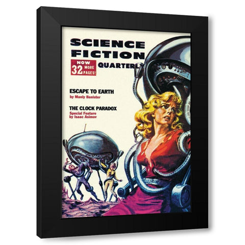 Science Fiction Quarterly: Robot Attack Black Modern Wood Framed Art Print with Double Matting by Retrosci-fi