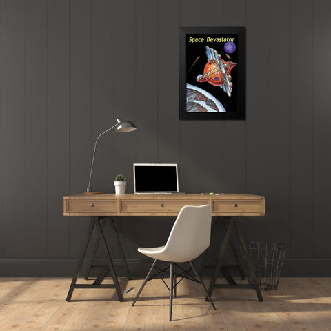 Space Devastator Black Modern Wood Framed Art Print by Retrosci-fi