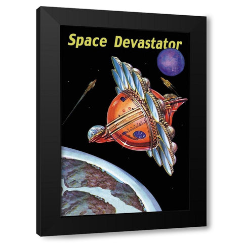 Space Devastator Black Modern Wood Framed Art Print by Retrosci-fi