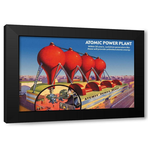 Atomic Power Plant Black Modern Wood Framed Art Print with Double Matting by Retrosci-fi