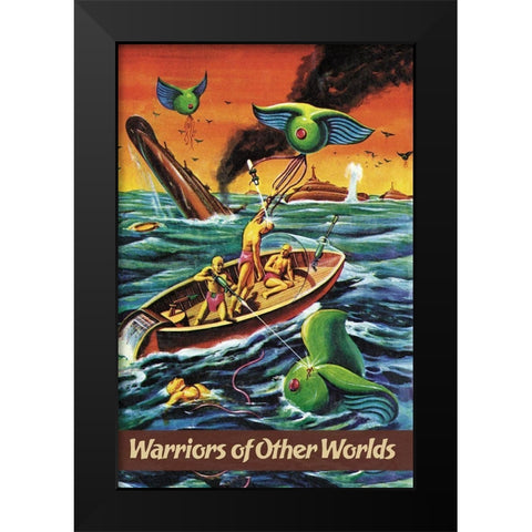 Warriors of Other Worlds Black Modern Wood Framed Art Print by Retrosci-fi