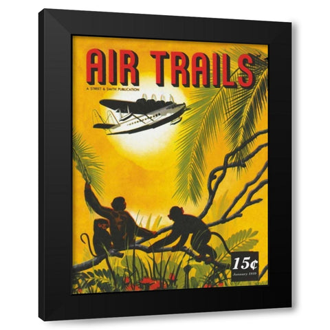 Seaplane Over the Tropics Black Modern Wood Framed Art Print by Unknown