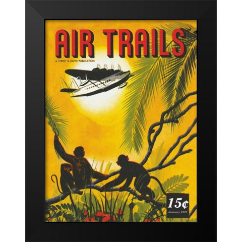 Seaplane Over the Tropics Black Modern Wood Framed Art Print by Unknown