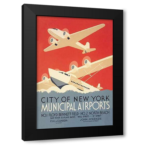 City of New York Municipal Airports (WPA) Black Modern Wood Framed Art Print by Herzog, Harry