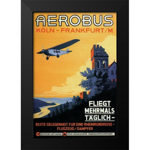Cologne Frankfurt Aerobus and Rhine Castle Black Modern Wood Framed Art Print by Siegwardt, K.