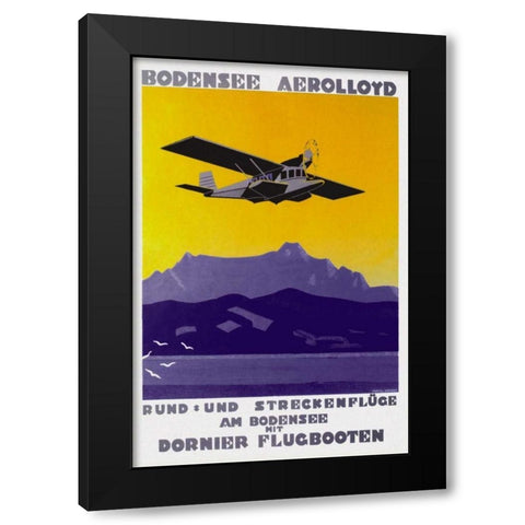 Bodensee Aerolloyd Flying Boat Tours Black Modern Wood Framed Art Print by Dornier, Marcel