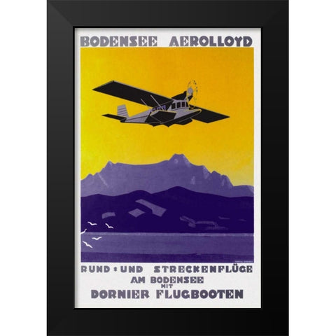 Bodensee Aerolloyd Flying Boat Tours Black Modern Wood Framed Art Print by Dornier, Marcel