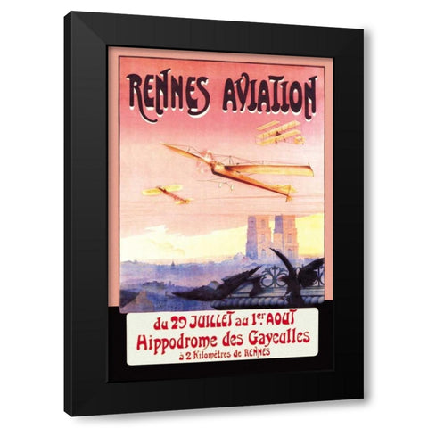 Rennes Aviation Black Modern Wood Framed Art Print by Boursier, F.