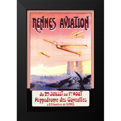 Rennes Aviation Black Modern Wood Framed Art Print by Boursier, F.