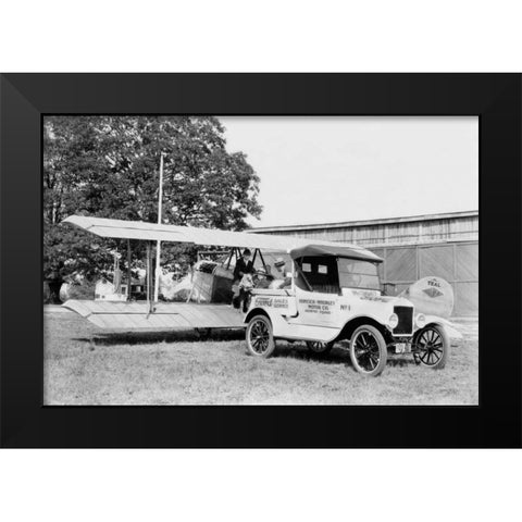 Ford Towing Plane Black Modern Wood Framed Art Print by Unknown