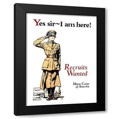 Recruits Wanted: Motor Corps of America Black Modern Wood Framed Art Print by Penfield, Edward