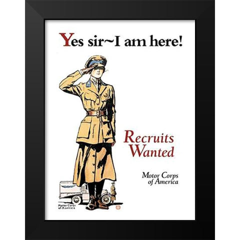 Recruits Wanted: Motor Corps of America Black Modern Wood Framed Art Print by Penfield, Edward