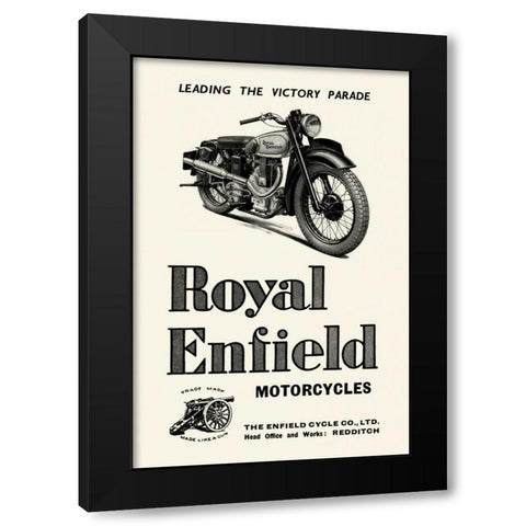 Royal Enfield Motorcycles: Leading the Victory Parade Black Modern Wood Framed Art Print with Double Matting by Unknown