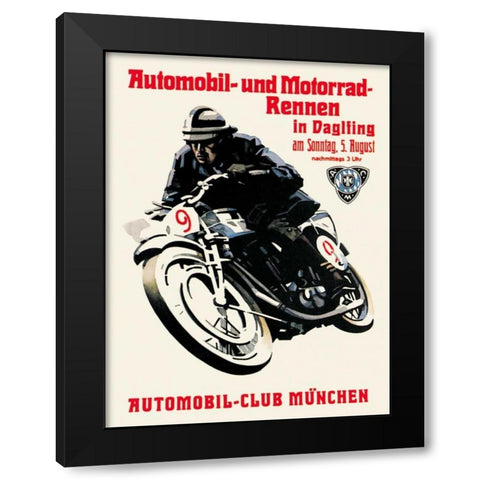 Automobile and Motorcycle Race - Munich Black Modern Wood Framed Art Print with Double Matting by Unknown