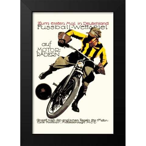 Soccer on Motorcycle Black Modern Wood Framed Art Print by Unknown