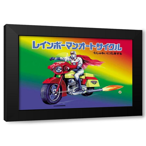 Japanese Superhero on Motorcycle Black Modern Wood Framed Art Print by Unknown