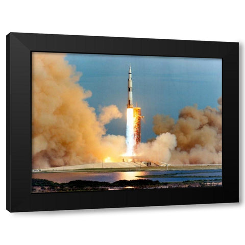 Launch of the Apollo 15 Mission to the Moon, 1971 Black Modern Wood Framed Art Print by NASA