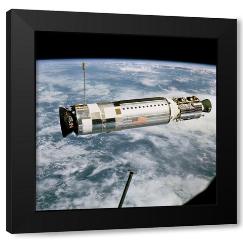 Agena Target Docking Vehicle Viewed from Gemini 12, 1966 Black Modern Wood Framed Art Print by NASA