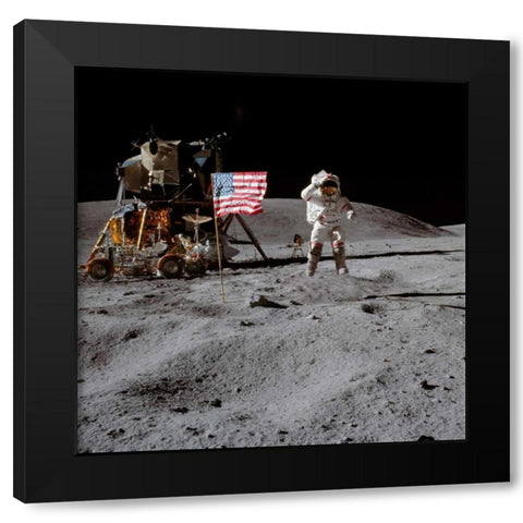 Moonwalk, Apollo 16, 1972 Black Modern Wood Framed Art Print with Double Matting by NASA