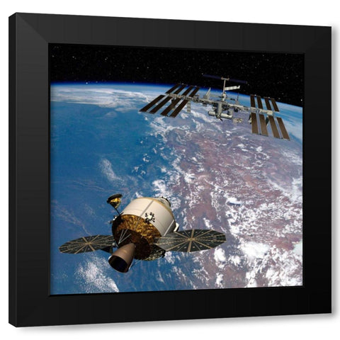 Orion Docking at the International Space Station, Project Constellation Black Modern Wood Framed Art Print with Double Matting by NASA